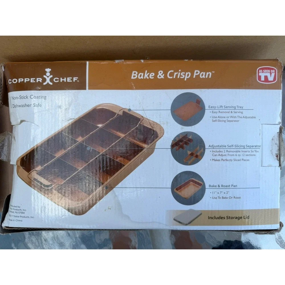 Copper Chef Bake & Crisp Pan 4 Piece Set Non-Stick Brownie Pan with Lid 11x7x2